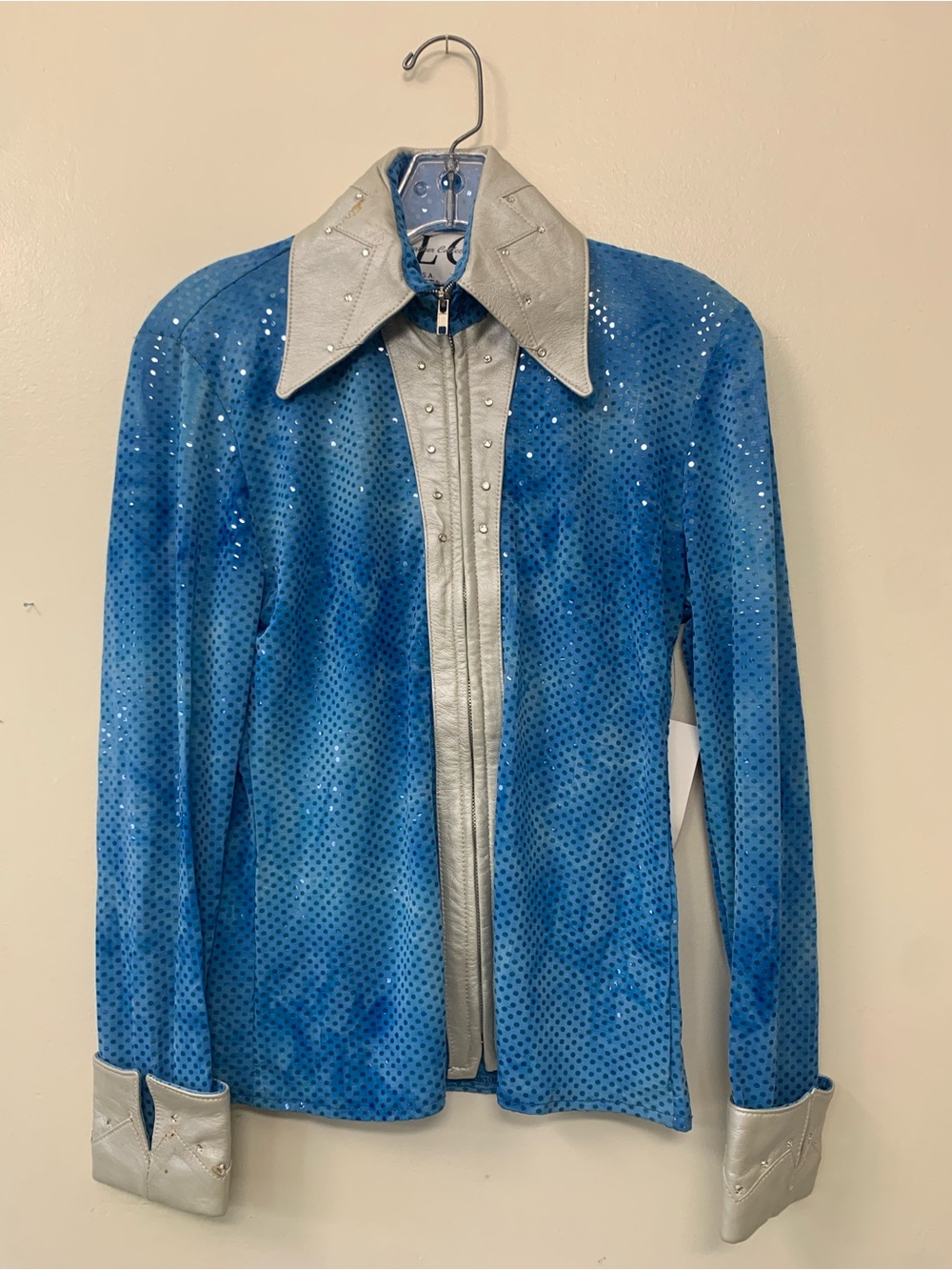 TLC Blue Sequin Blazer with Silver Trimmed Collar